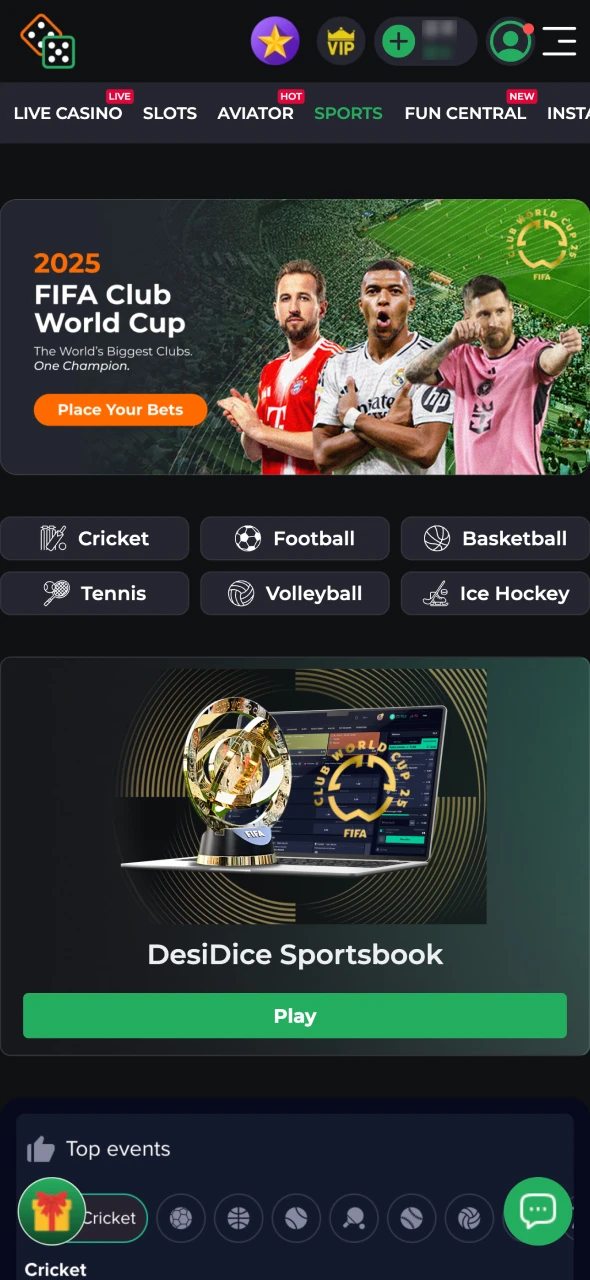Choose a casino game or sports event at 9winz.
