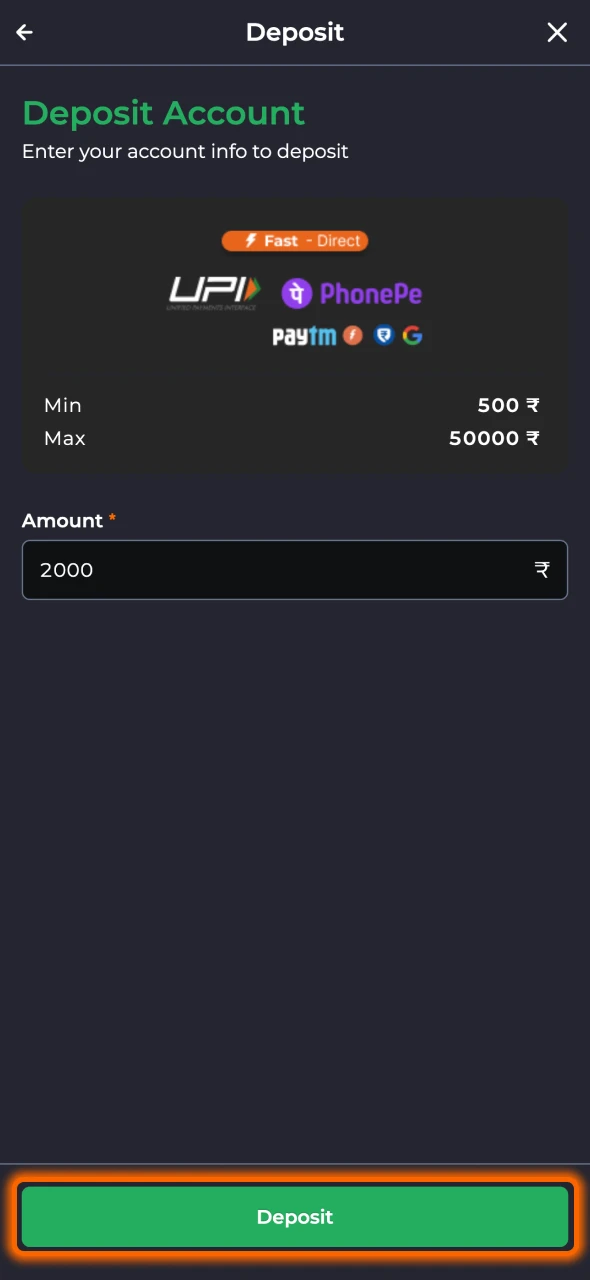 Top up your balance at 9winz using deposit section.