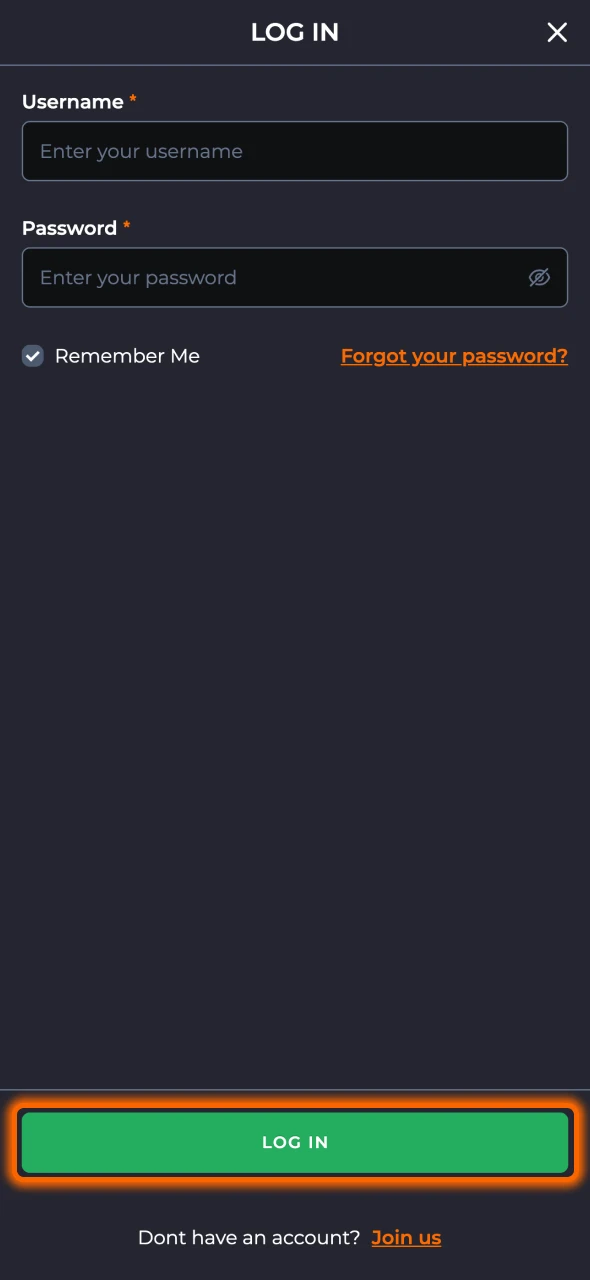Log in to enter the existing 9winz account.