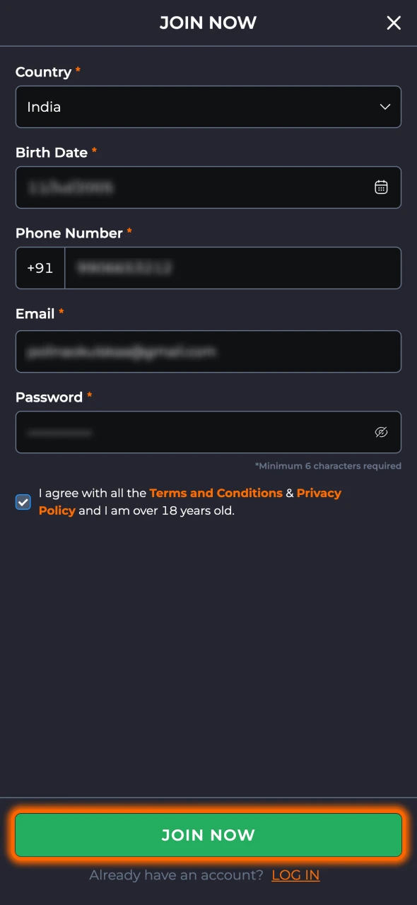 Fill in your personal information in 9winz registration form.