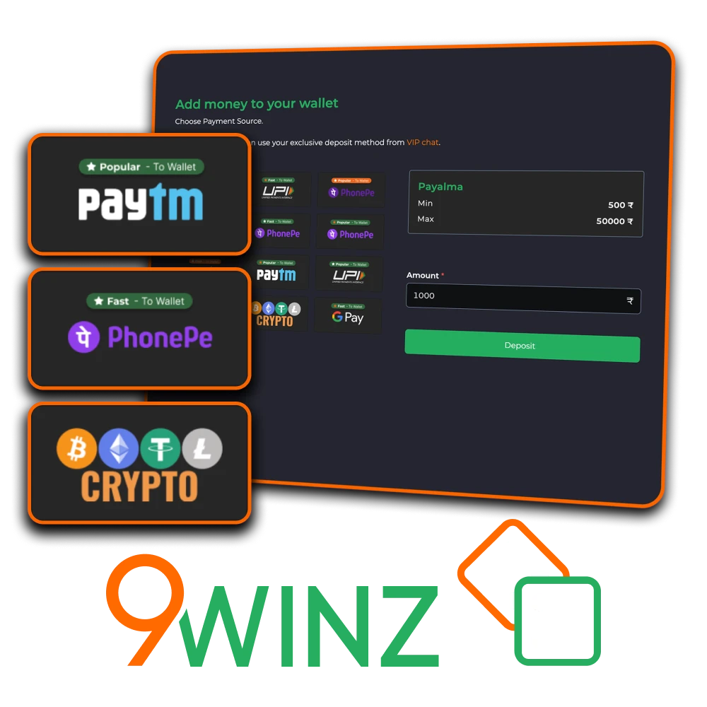 You can easily make a deposit at 9winz official platform.