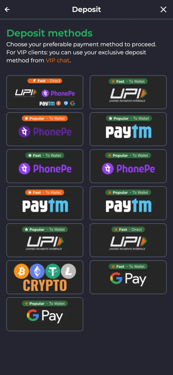 Choose a convenient 9winz payment method.