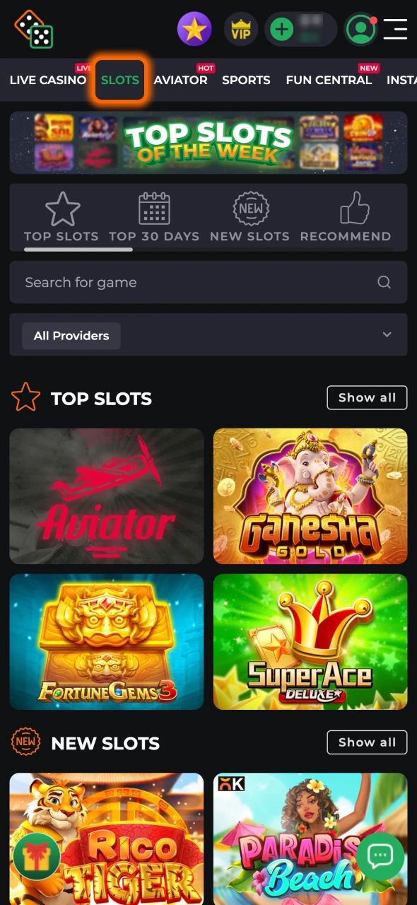 Explore 9winz casino slots section.