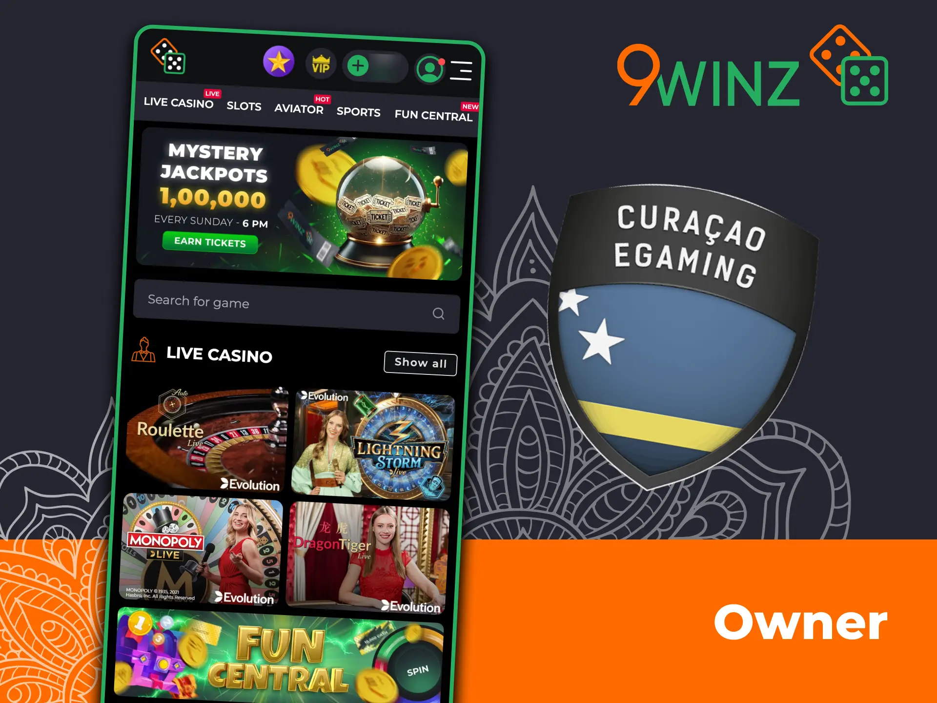 Play safely on 9winz, licensed and represented by professional gaming authorities.