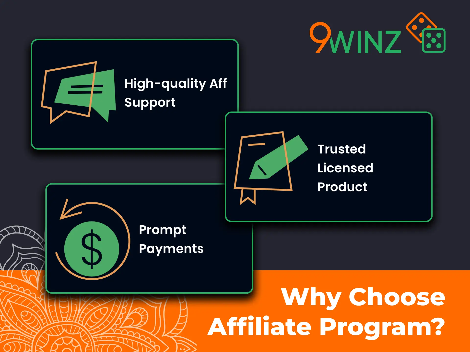 Choose 9winz Affiliate Program for direct advertising and high conversions.