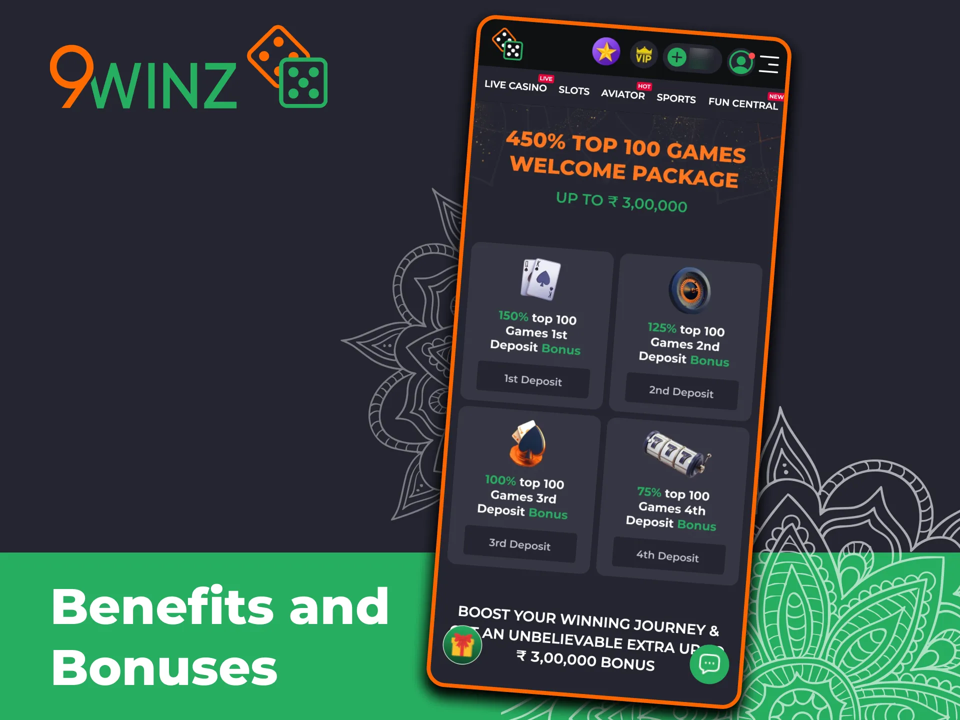 New players get big bonuses on casino games at 9winz.