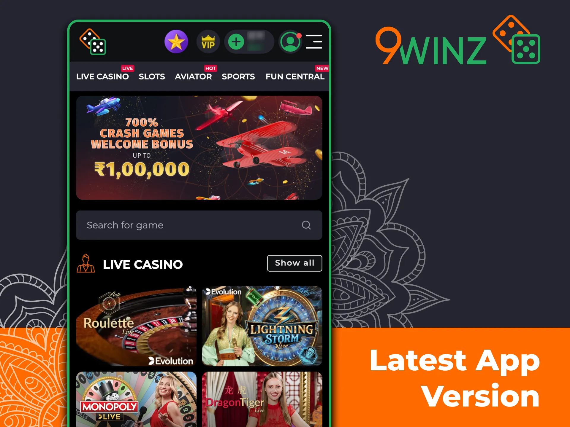 Enjoy full 9winz experience in browser without app installation.