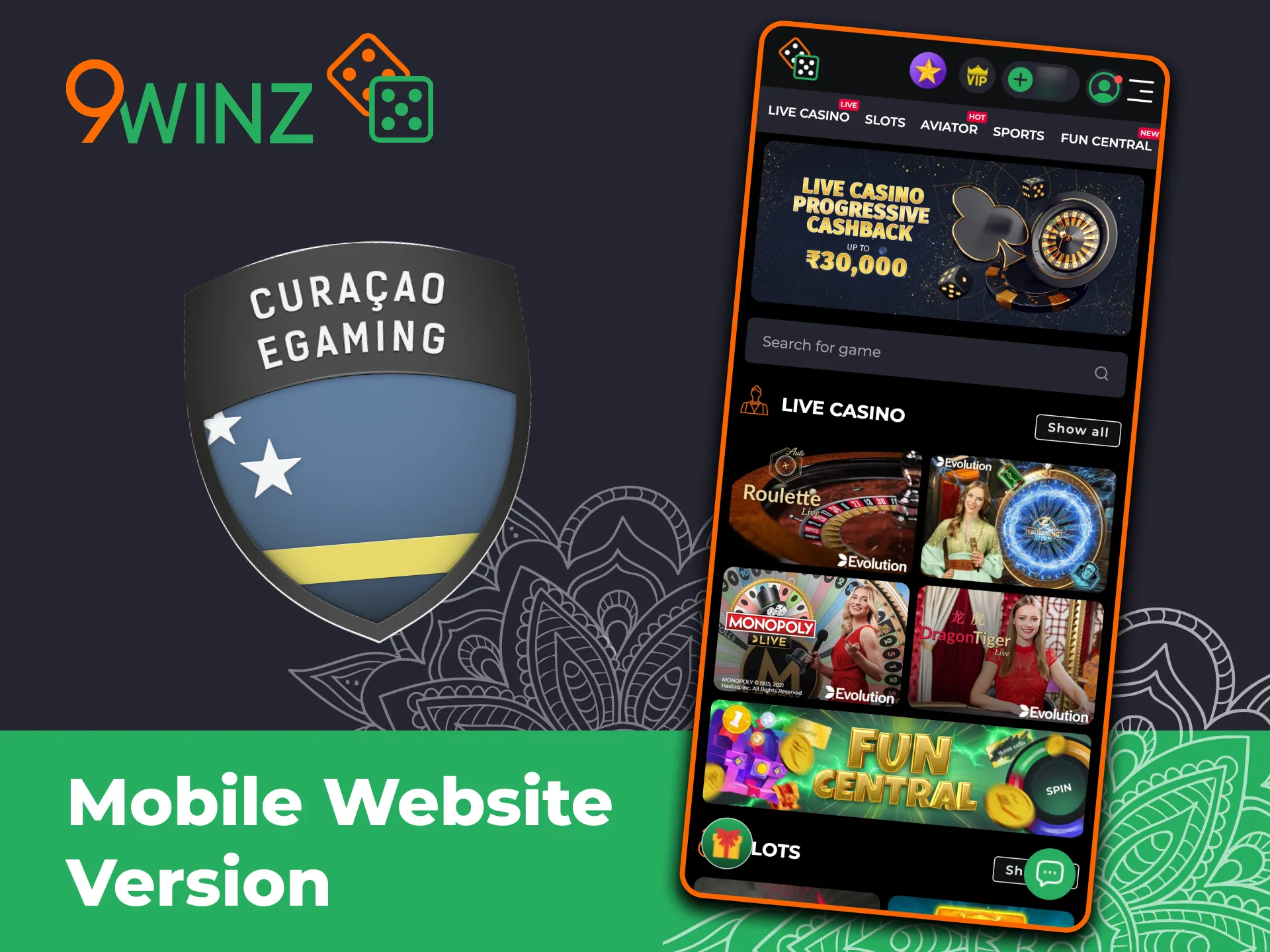 Play 9winz on mobile website safely and easily.