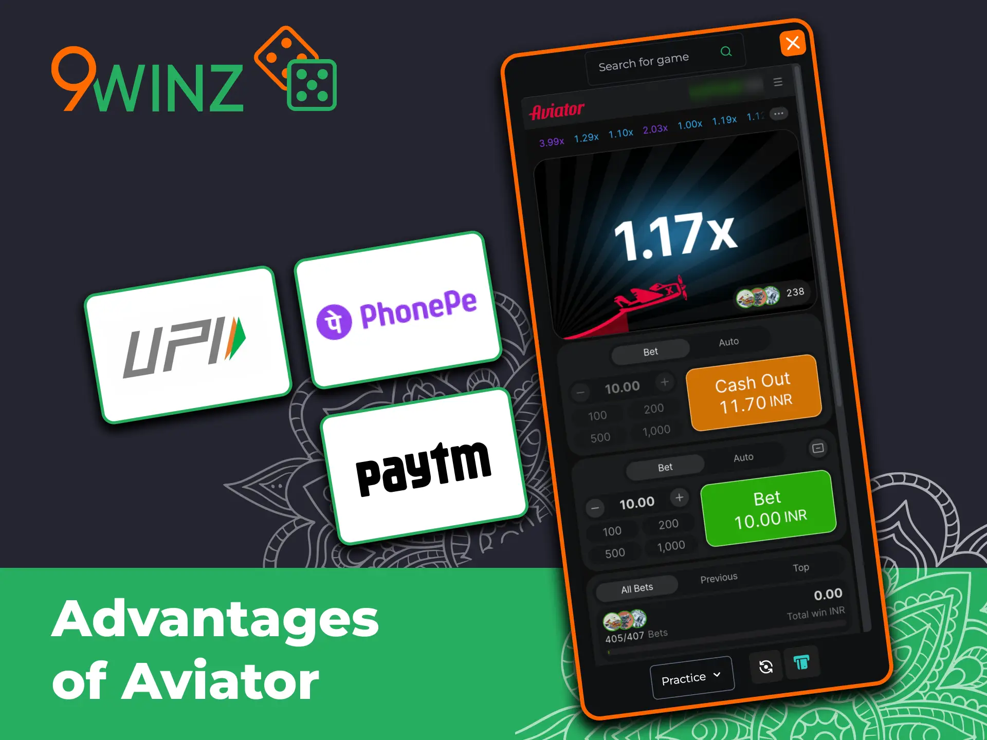 Experience instant payouts for Aviator bets on 9winz platform.