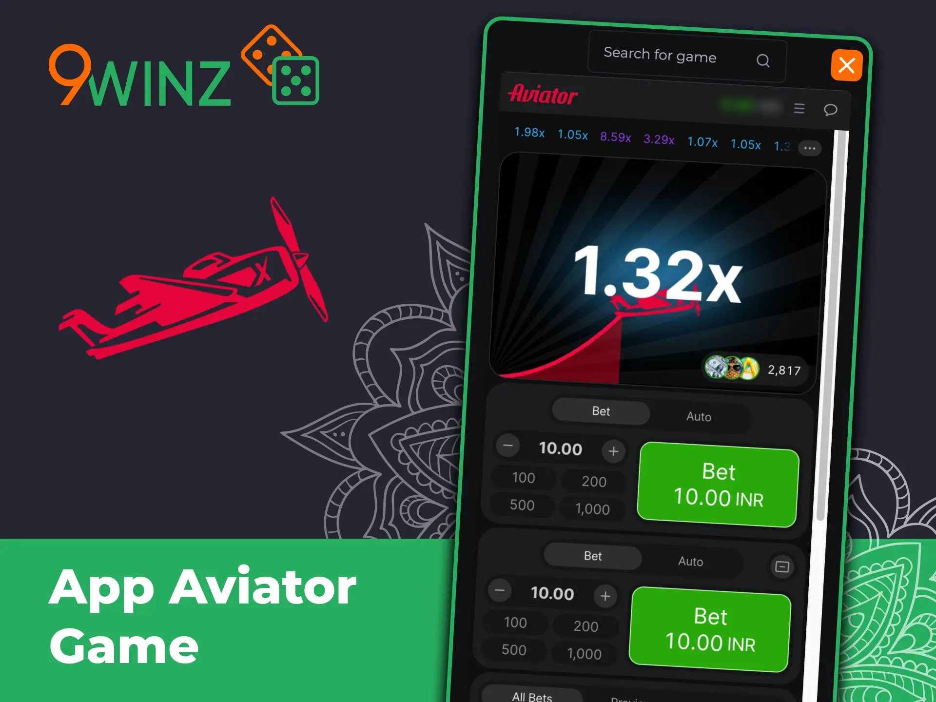 Register, deposit, and play Aviator instantly on 9winz mobile site.