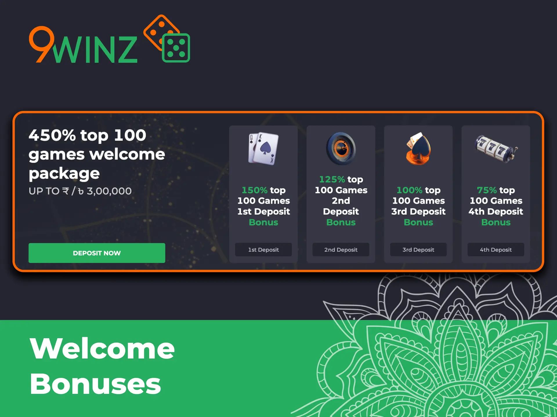 Activate the 9winz welcome package and enjoy more chances to win.