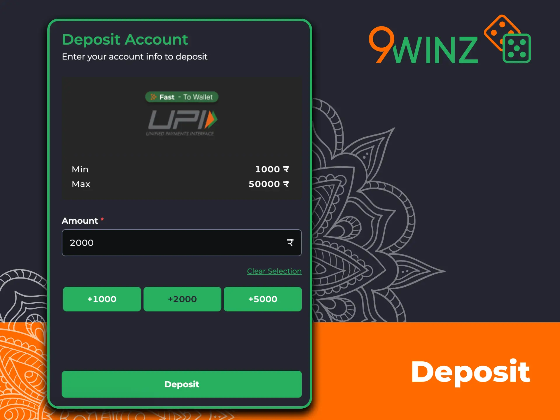 Make your first 9winz deposit and join live dealer games.
