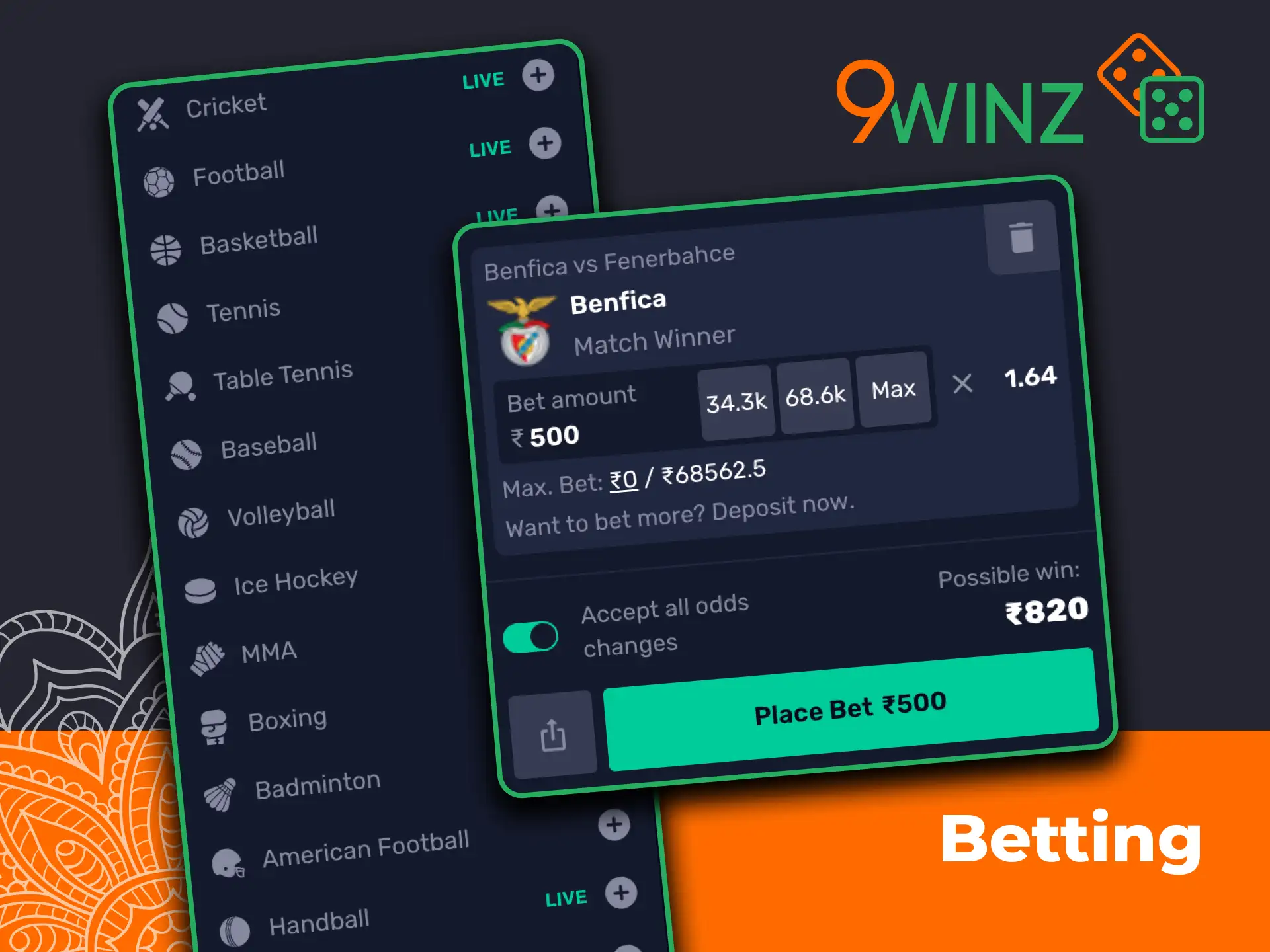 Bet on cricket, football and more at 9winz India.