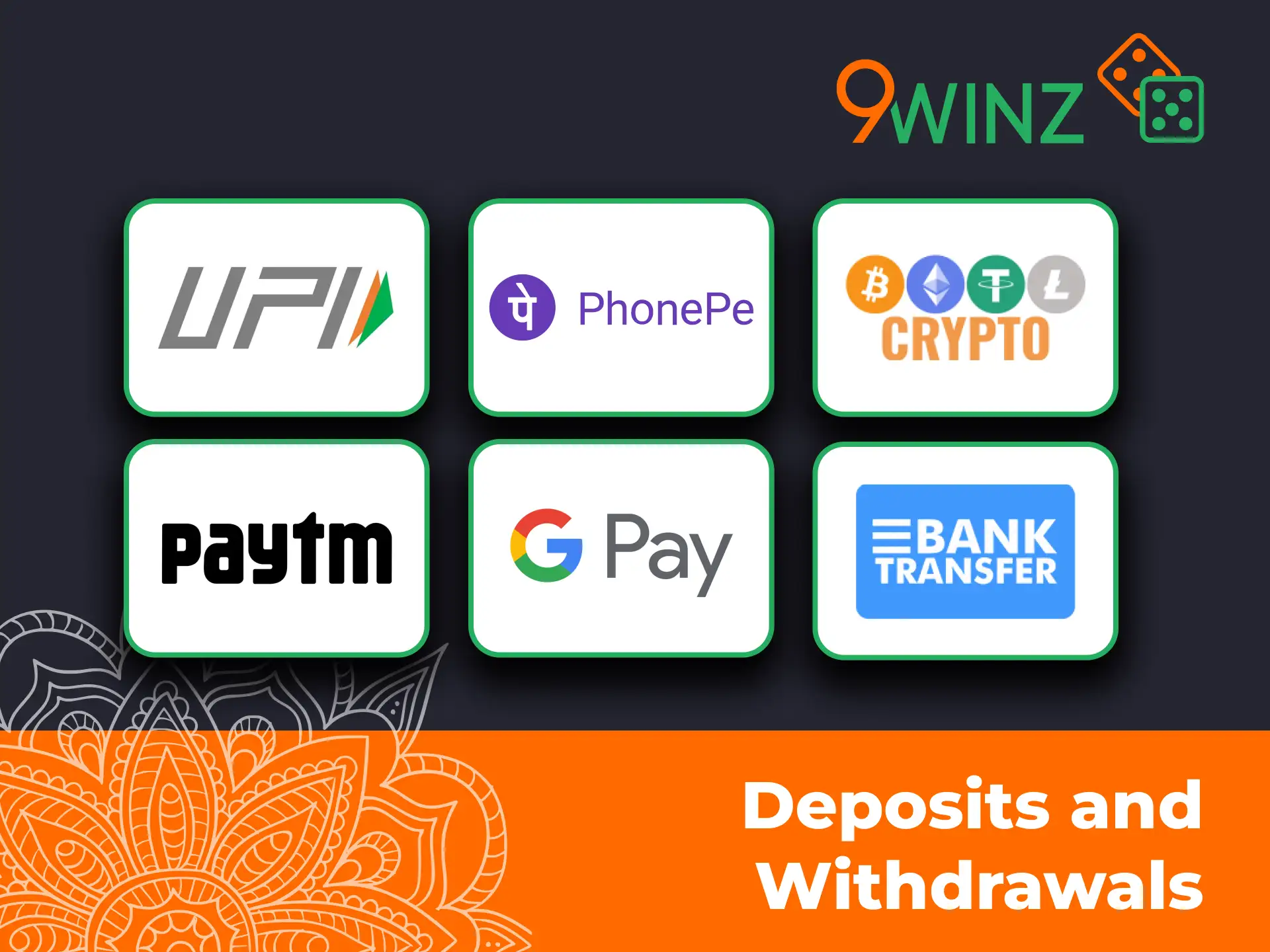 Deposit and withdraw safely at 9winz India.