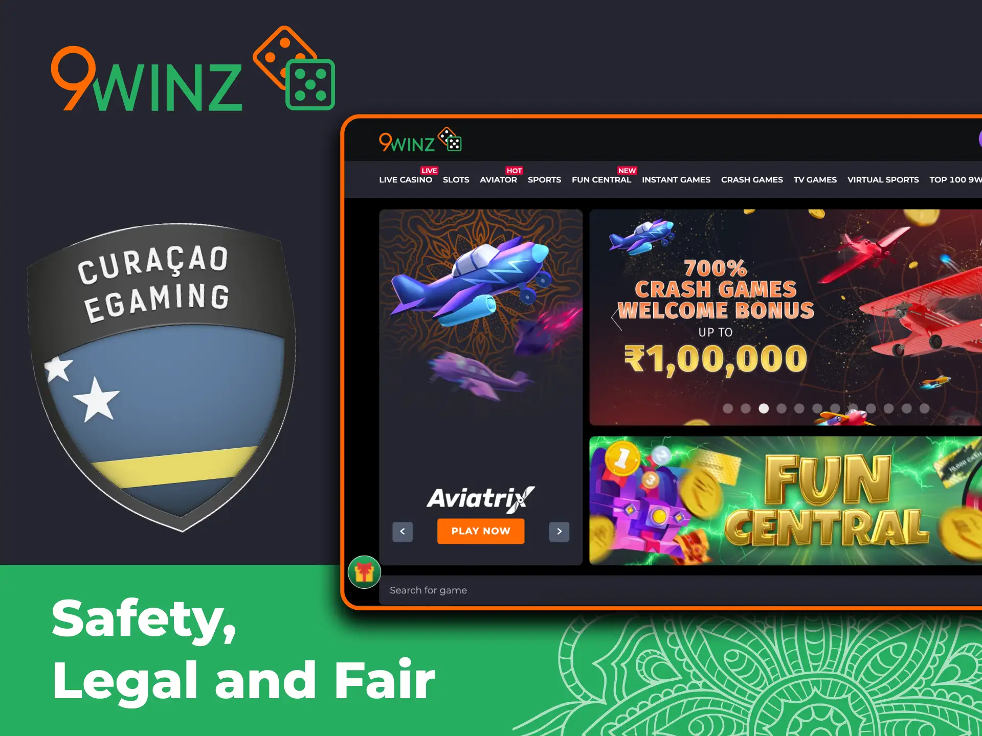 Play safely at 9winz with licensed and fair games.