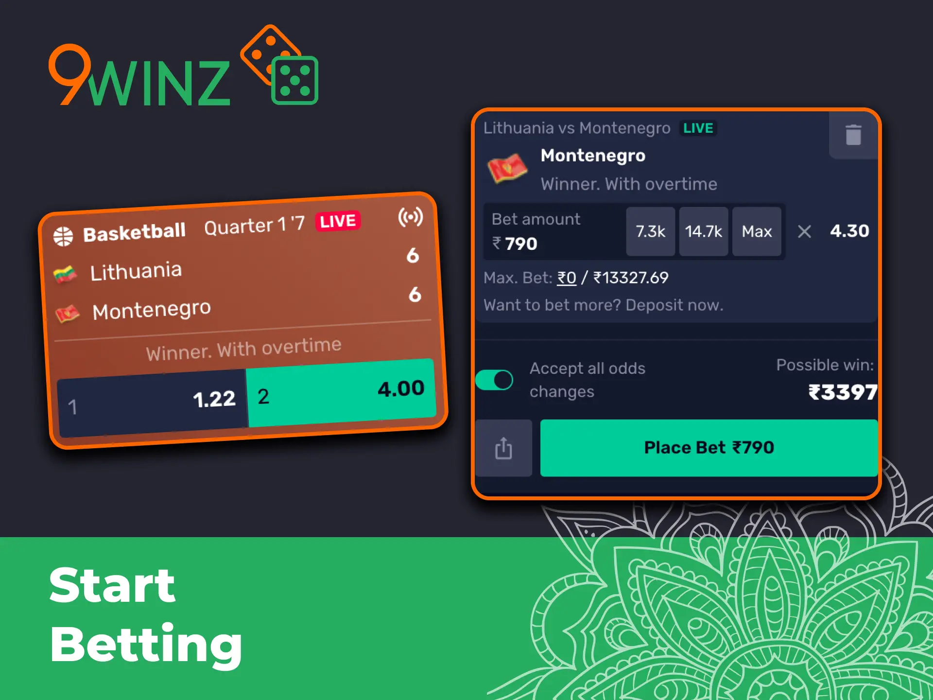 Register on 9winz, make a deposit and place your first bet.