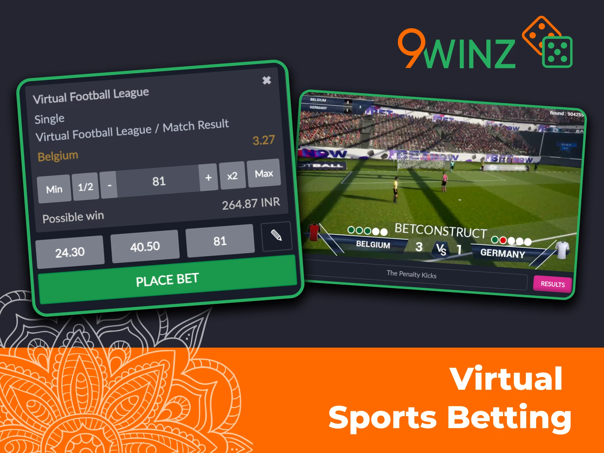 Follow real-time virtual matches and bet on 9winz.
