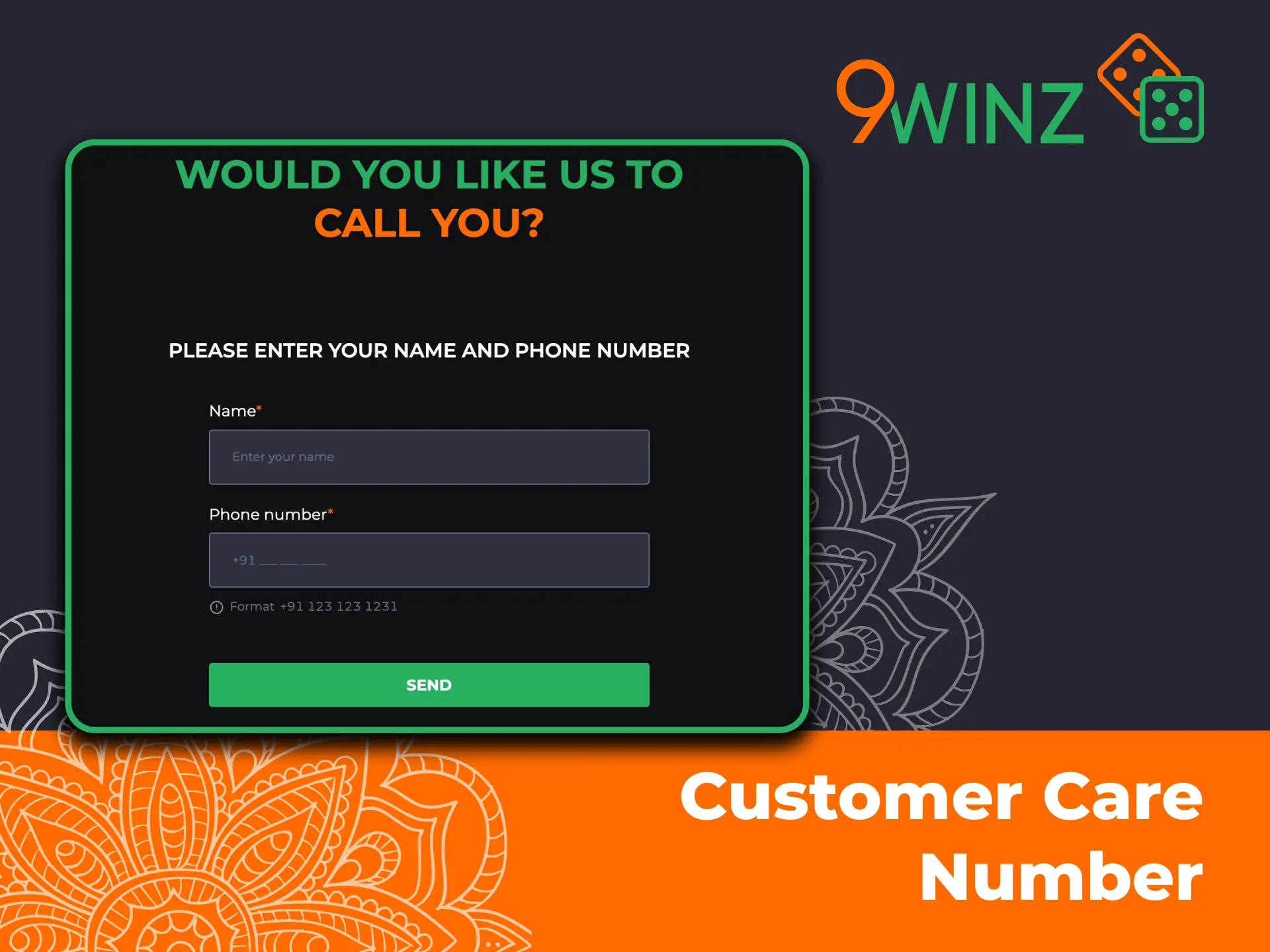 Request a call back from 9winz support team.