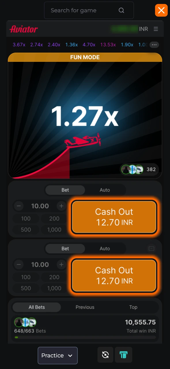 Place a bet and start playing 9winz crash game.