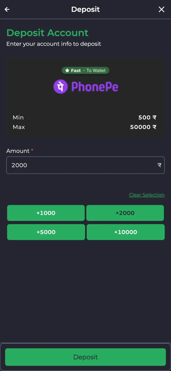 Tap deposit button and replenish your 9winz balance.