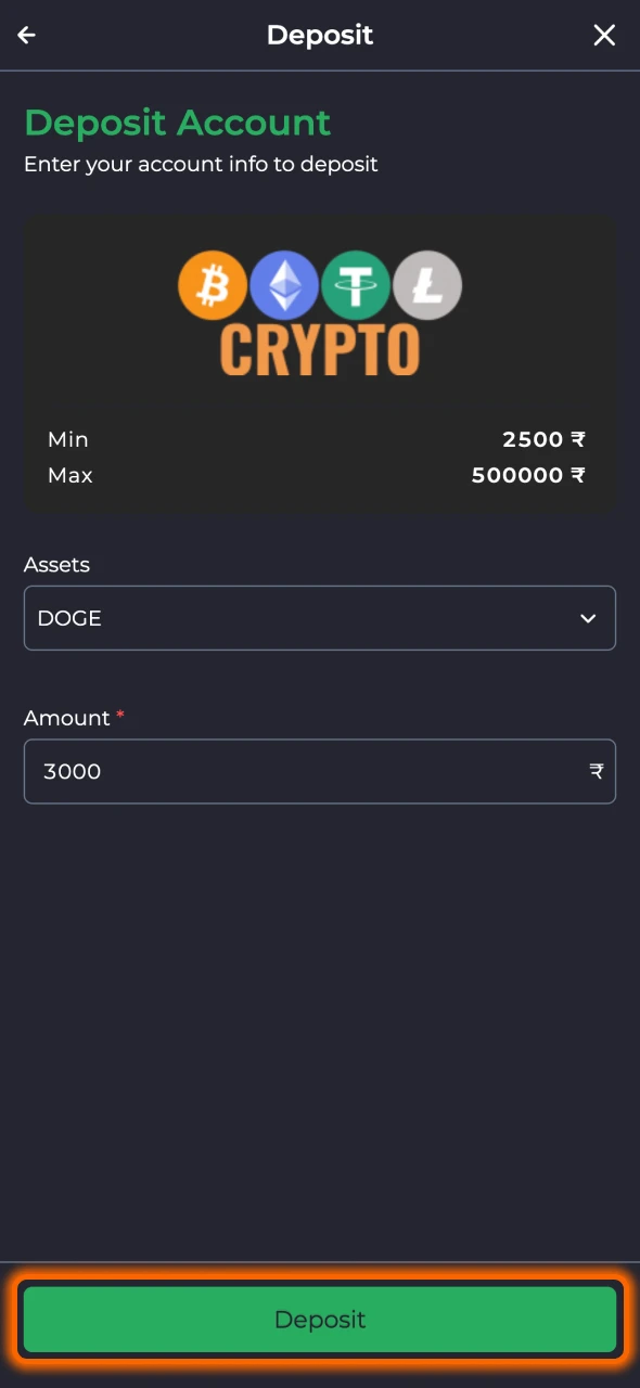 Choose your 9winz payment method from the provided list.
