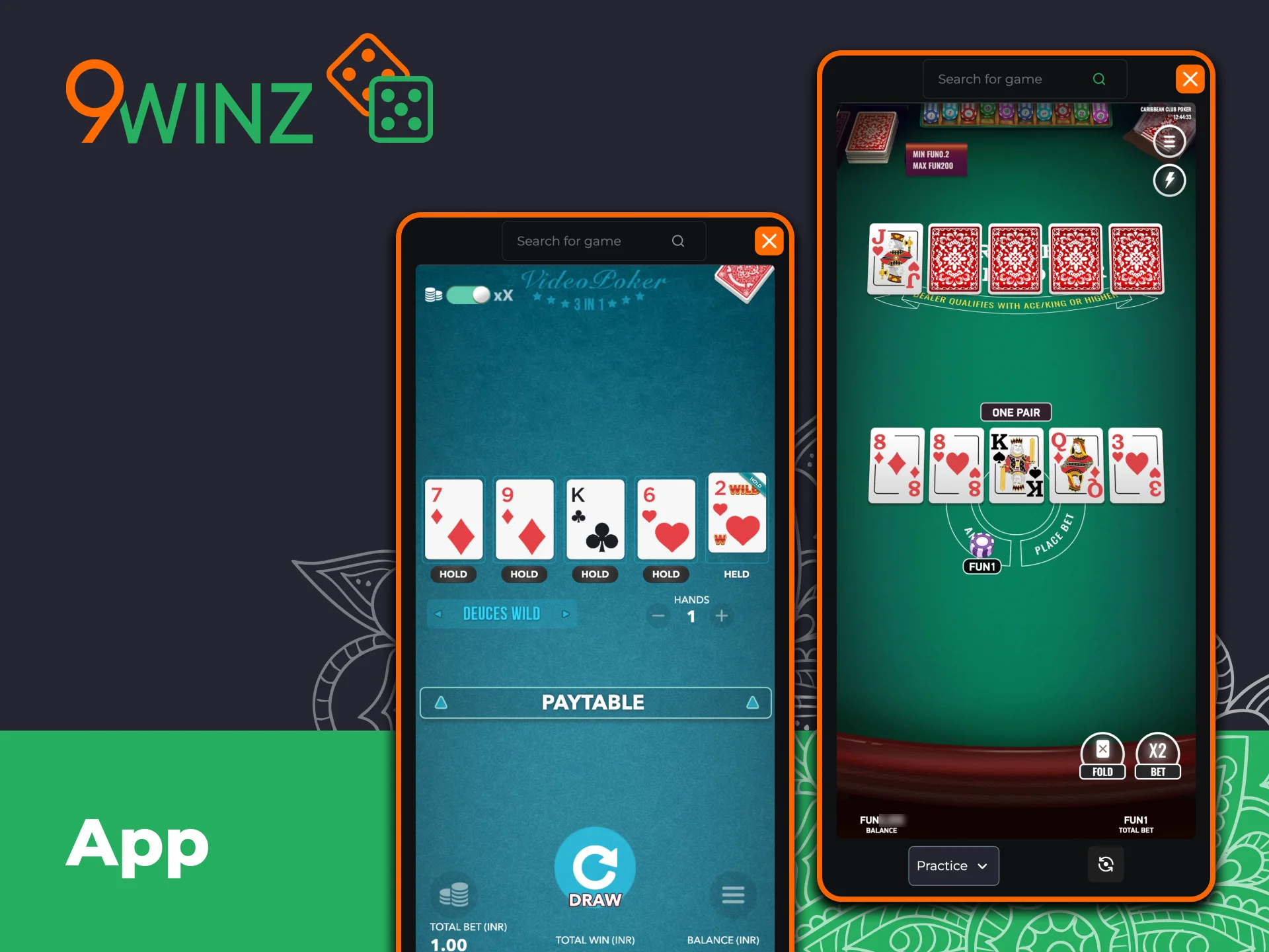 Play your favourite poker games in 9winz mobile version.
