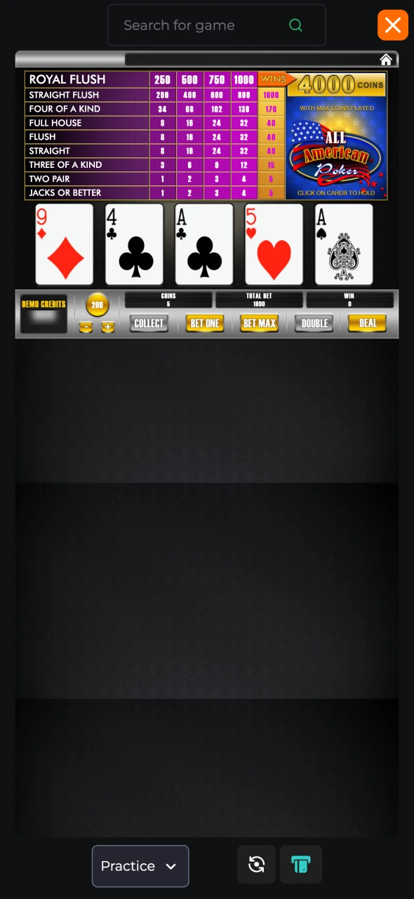 Select the bet amount in 9winz poker game.