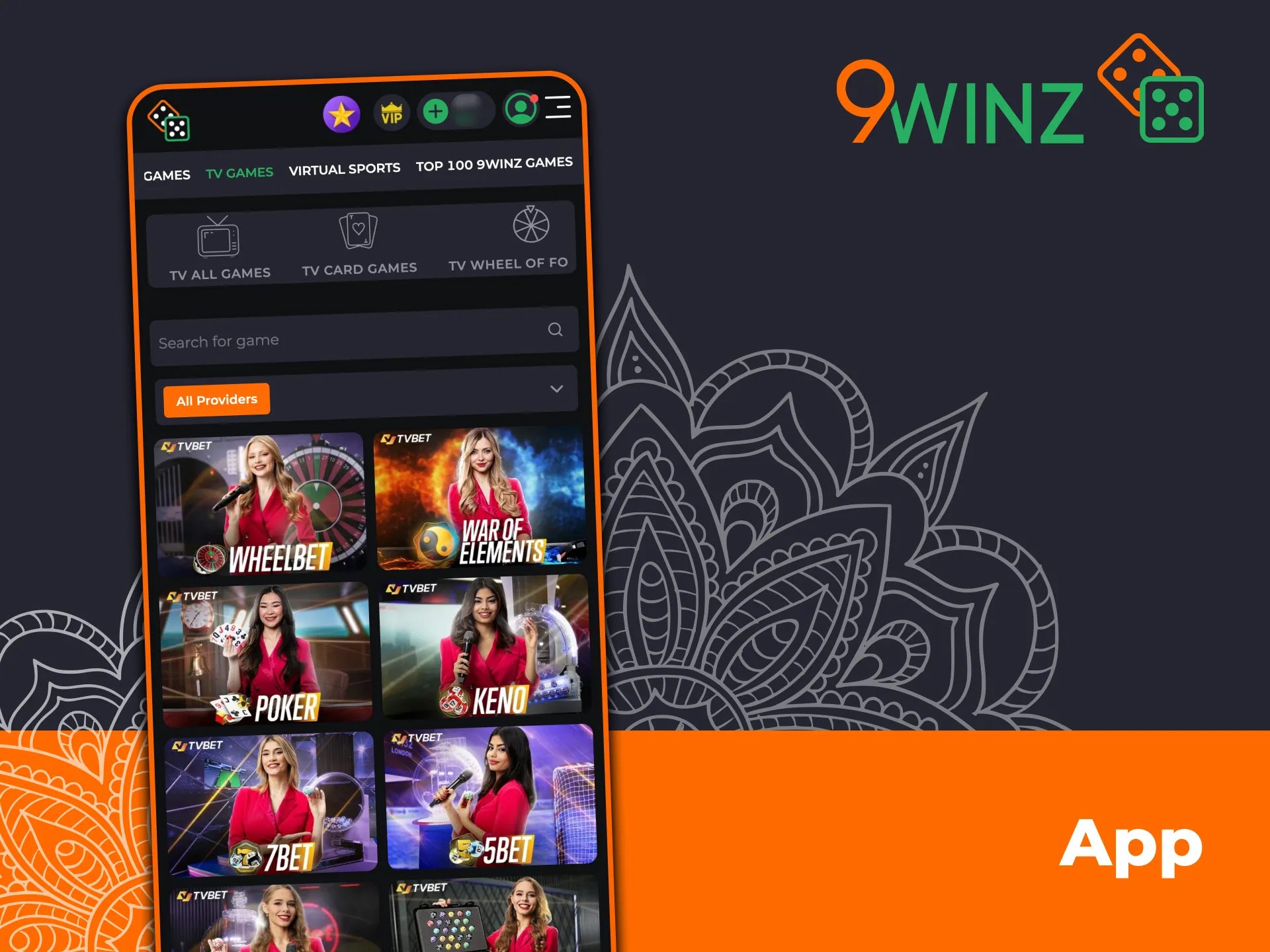Play TV games through the mobile version of 9winz site.