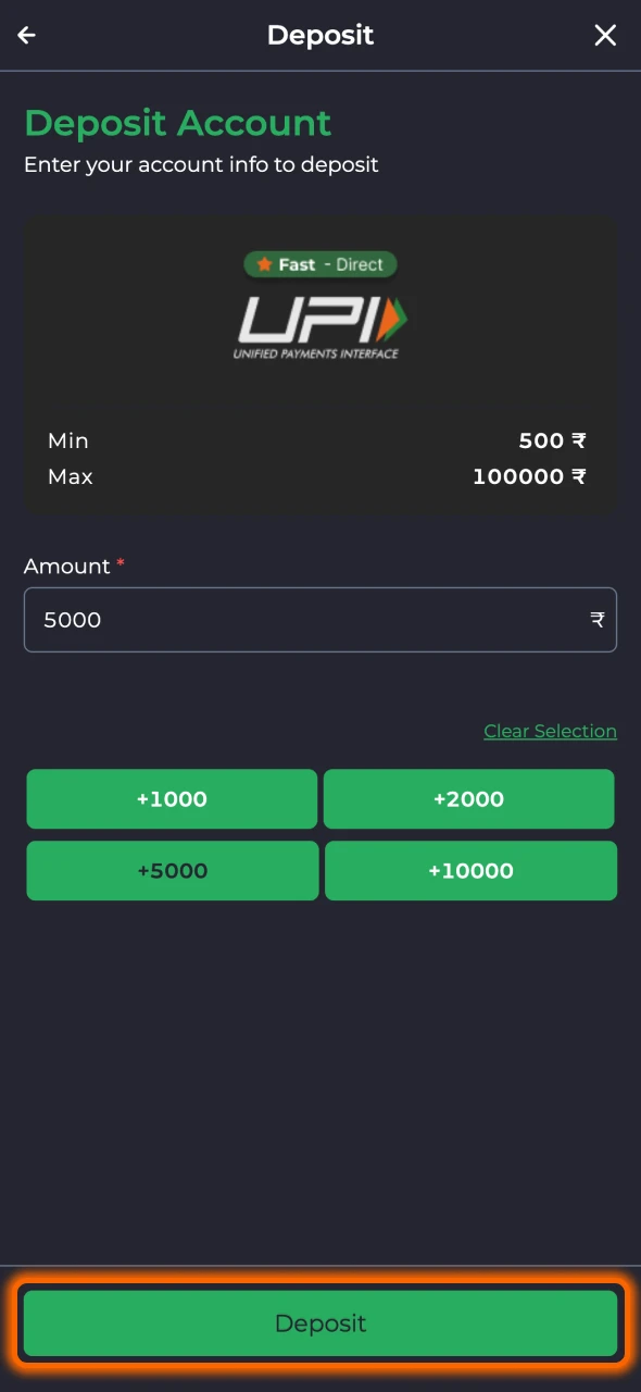 Click deposit and top up your 9winz wallet.