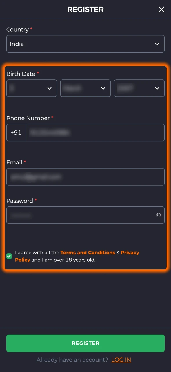 Go to the official 9winz website and tap register button.