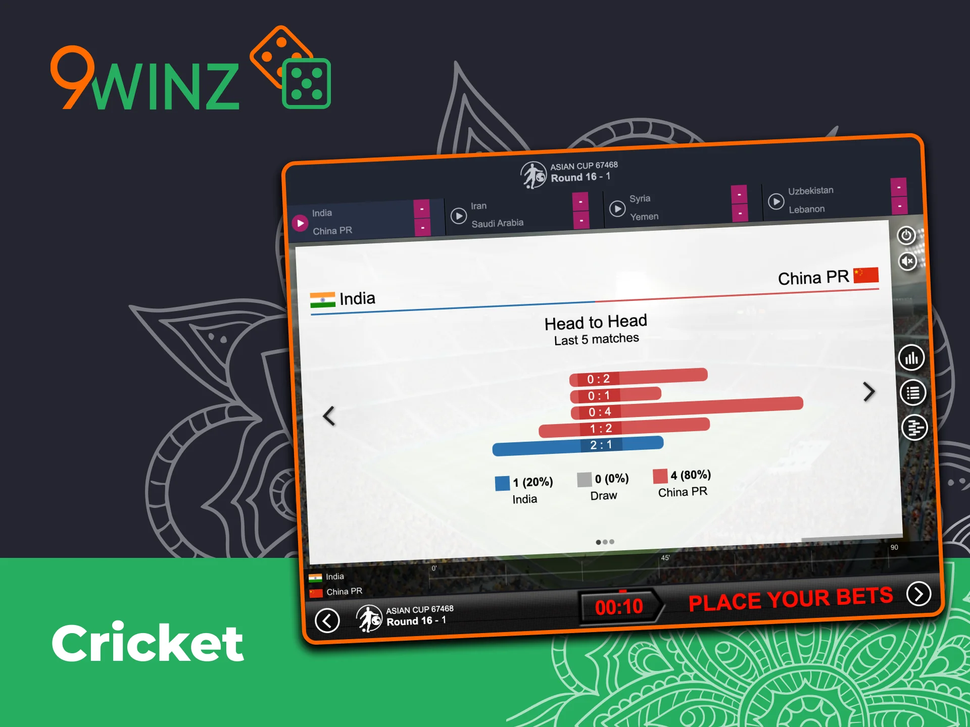Bet on virtual cricket events with 9winz website.