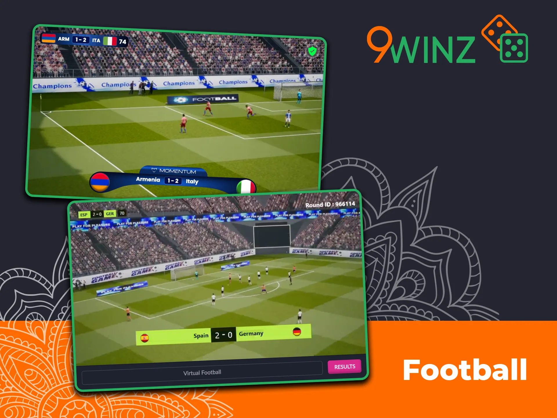 Virtual football on 9winz simulates real football matches.