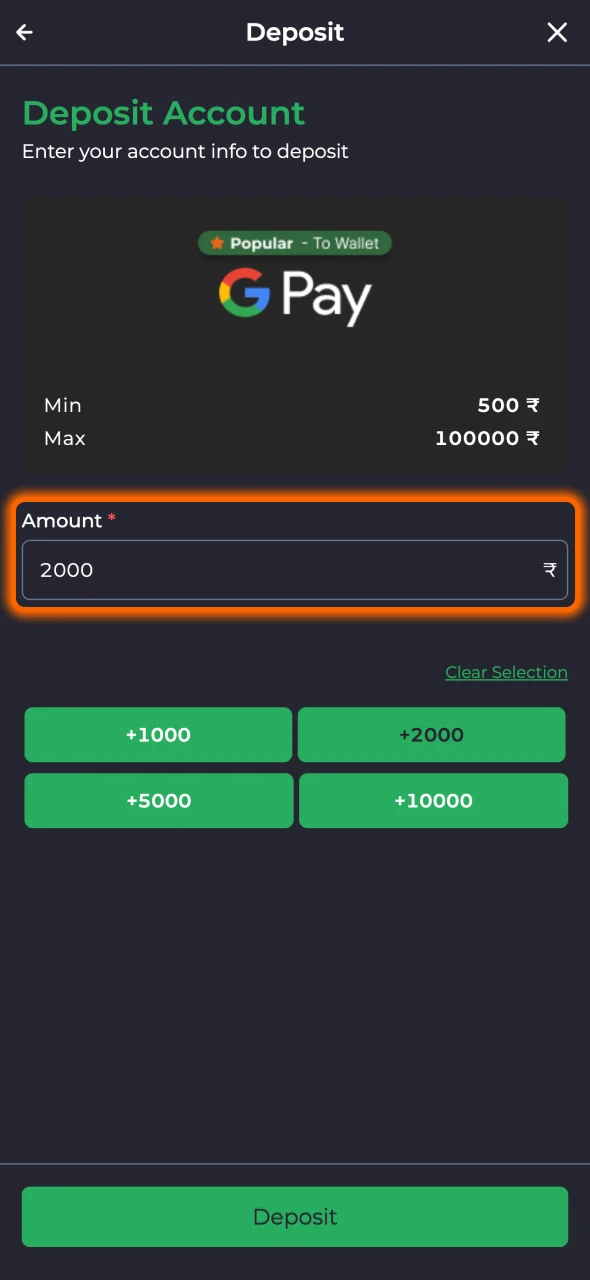 Top up your 9winz balance using any preferred method.